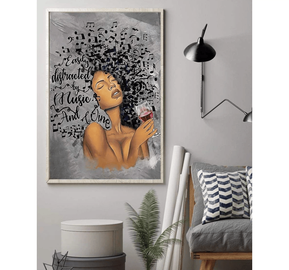 Poster, Canvas - Music Black Girl Love Wine V Print Framed Wall Art