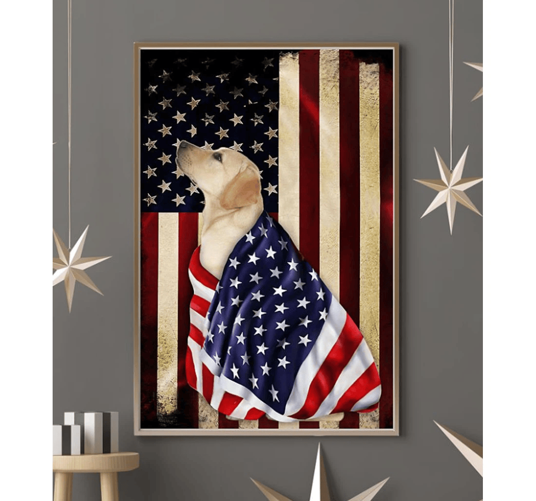 Poster, Canvas - Labrador Independence Day Patriot Dog Memorial Print Framed Wall Art