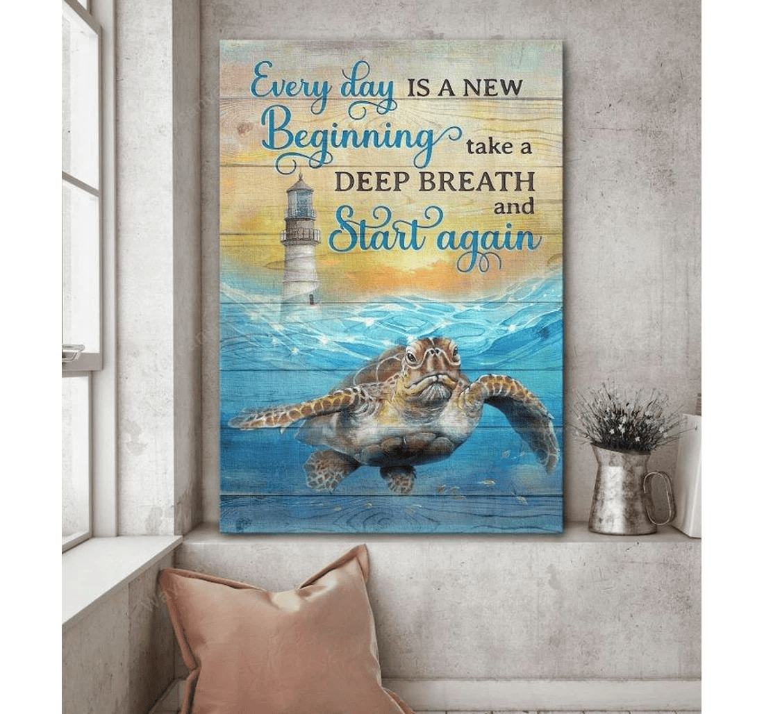 Poster, Canvas - Sea Turtle Pattern Everyday Is A New Beginning Print Framed Wall Art