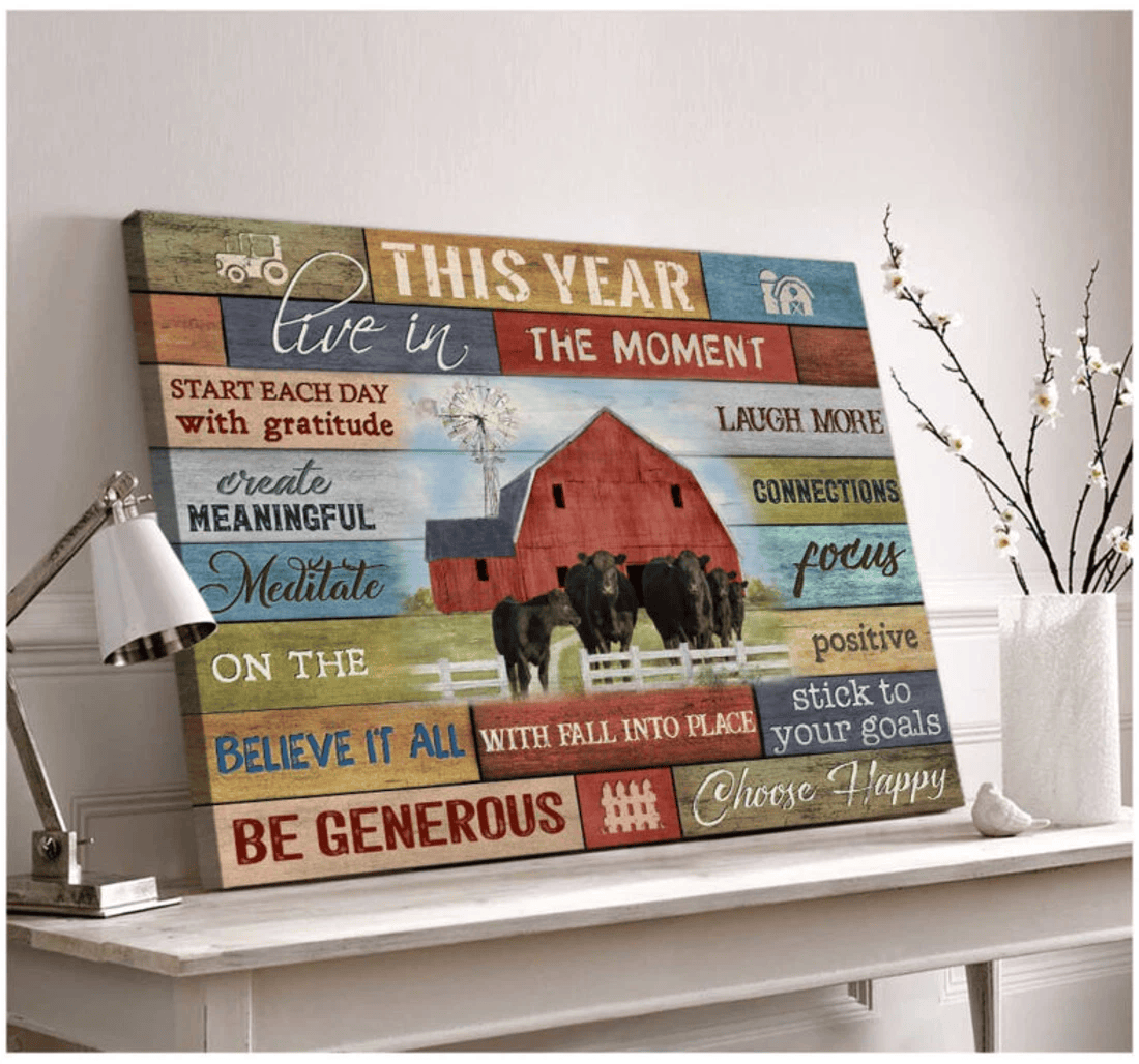 Poster, Canvas - This Year Farm Angus Cows Print Framed Wall Art