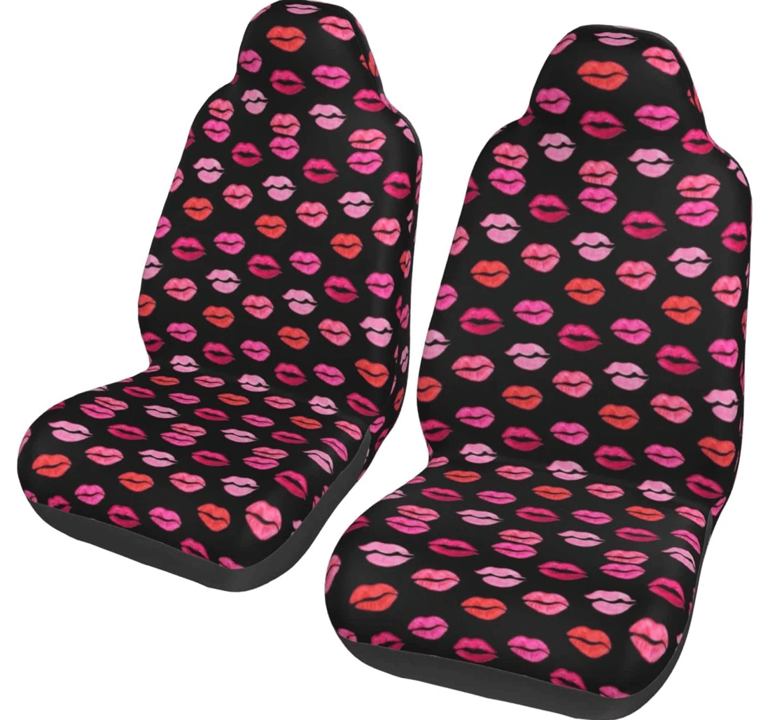 Valentines Lips Kisses On Black Universal Front Car Seat Cover