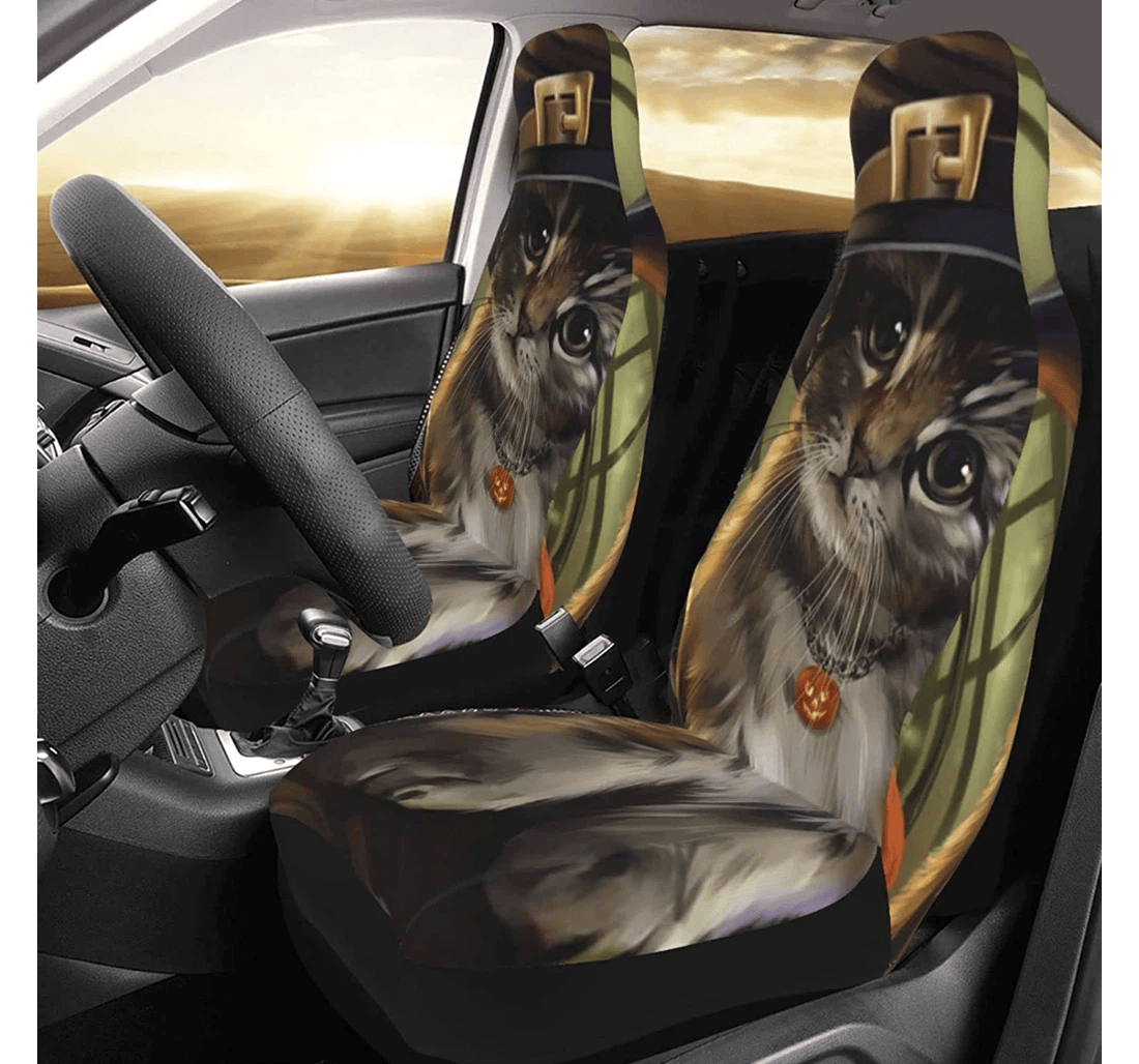 Cute Halloween Cat Universal Front Car Seat Cover