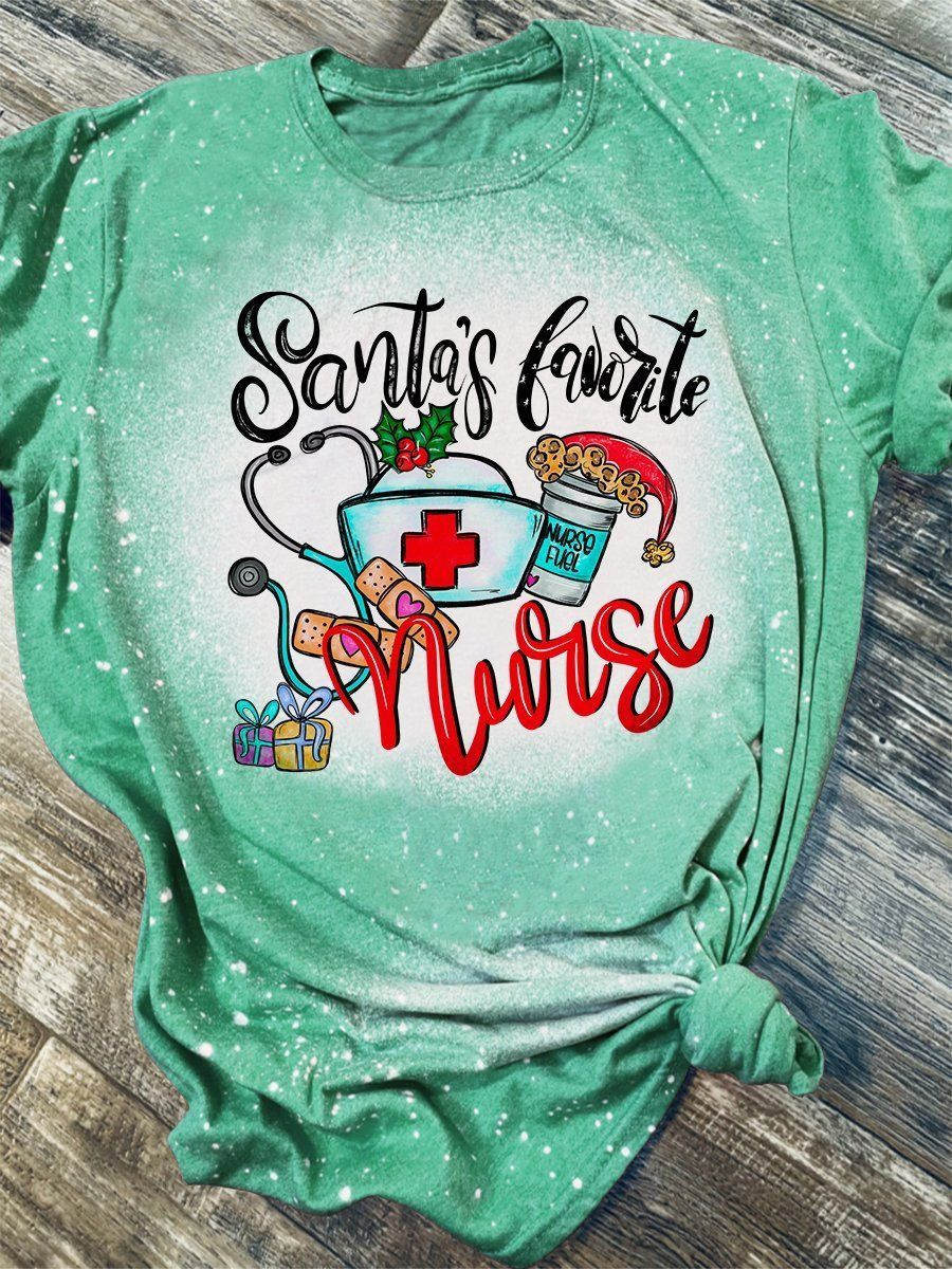 Santa's Favourite Nurse Print Short Sleeve T-shirt