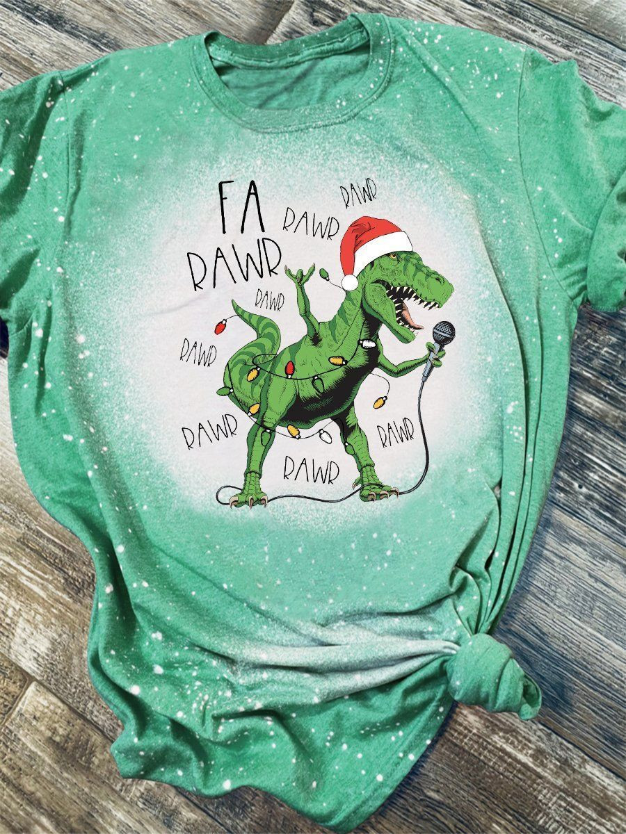 Dinosaur Fa Rawr Rawr Christmas Print Short Sleeve T-shirt