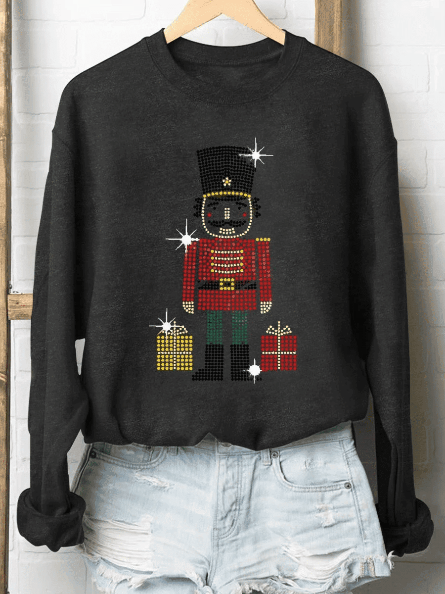 Solider Rhinestone Print Long Sleeve Sweatshirt