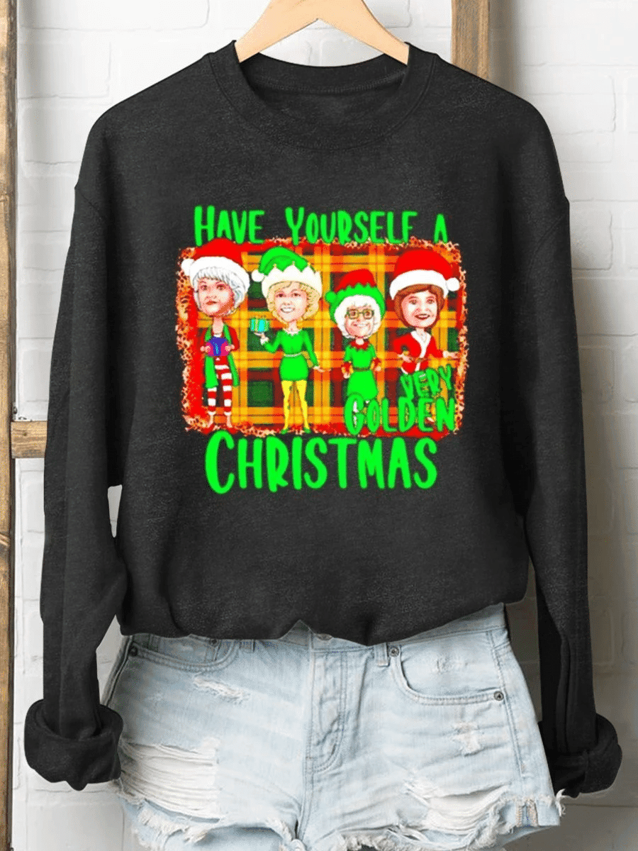 Have Yourself A Very Golden Christmas Print Long Sleeve Sweatshirt