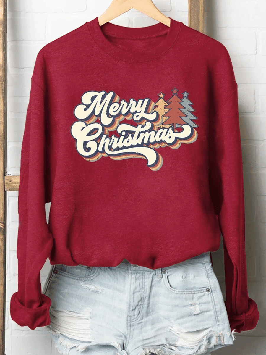 Merry Christmas Tree Print Short Sleeve T-shirt