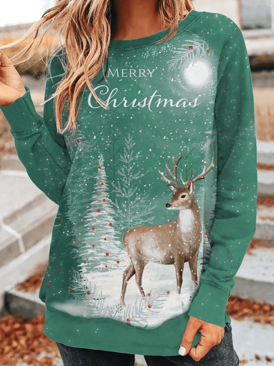 Christma Print Long Sleeve Sweatshirt