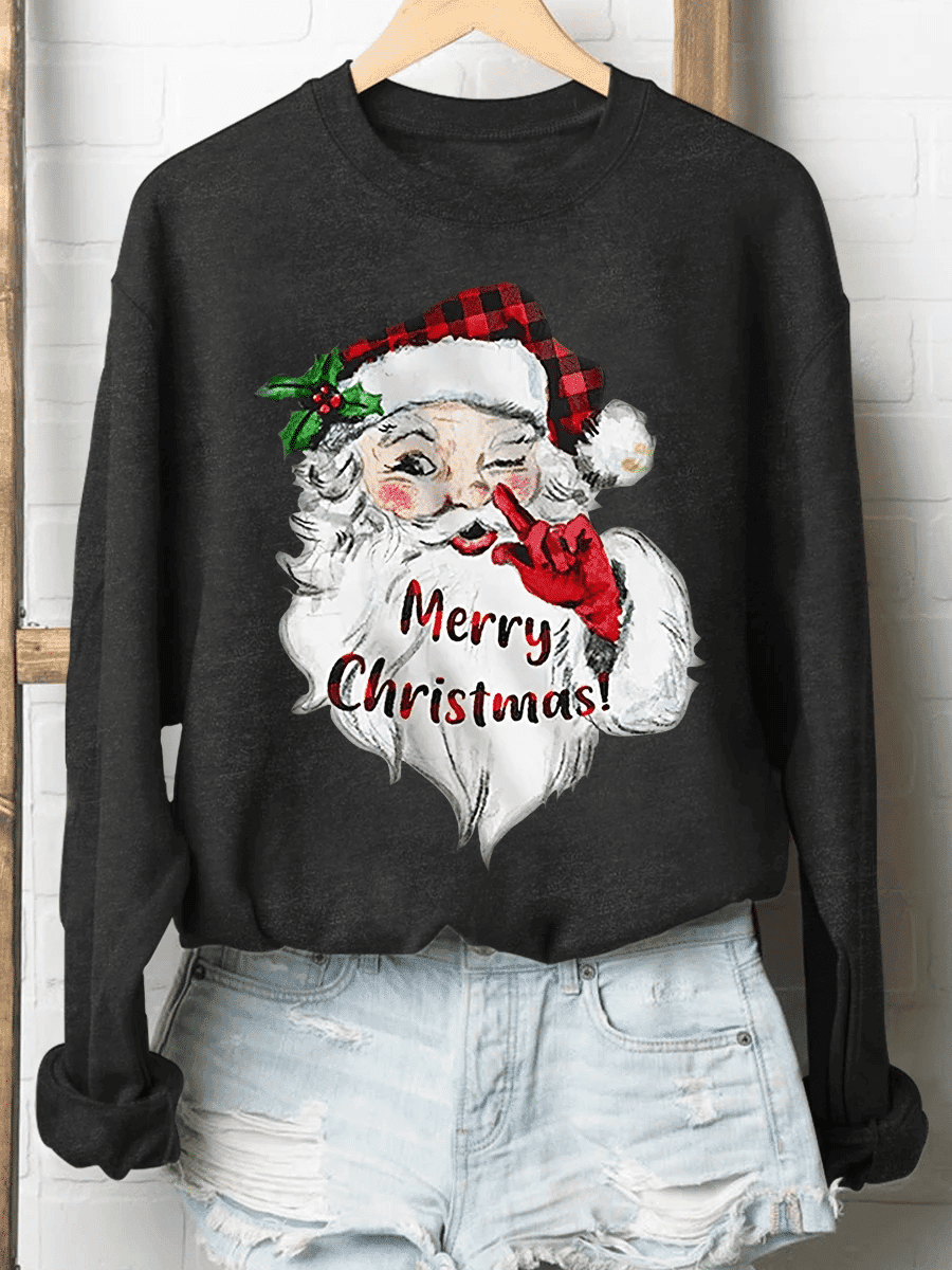 Merry Christmas Santa Print Long Sleeve Sweatshirt