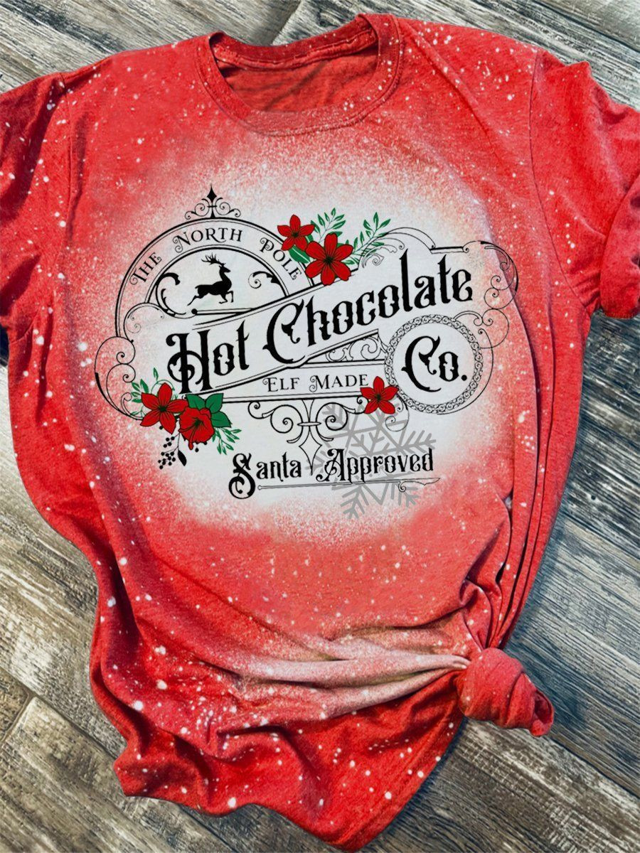 Merry Christmas Hot Chocolate Print Short Sleeve T-shirt