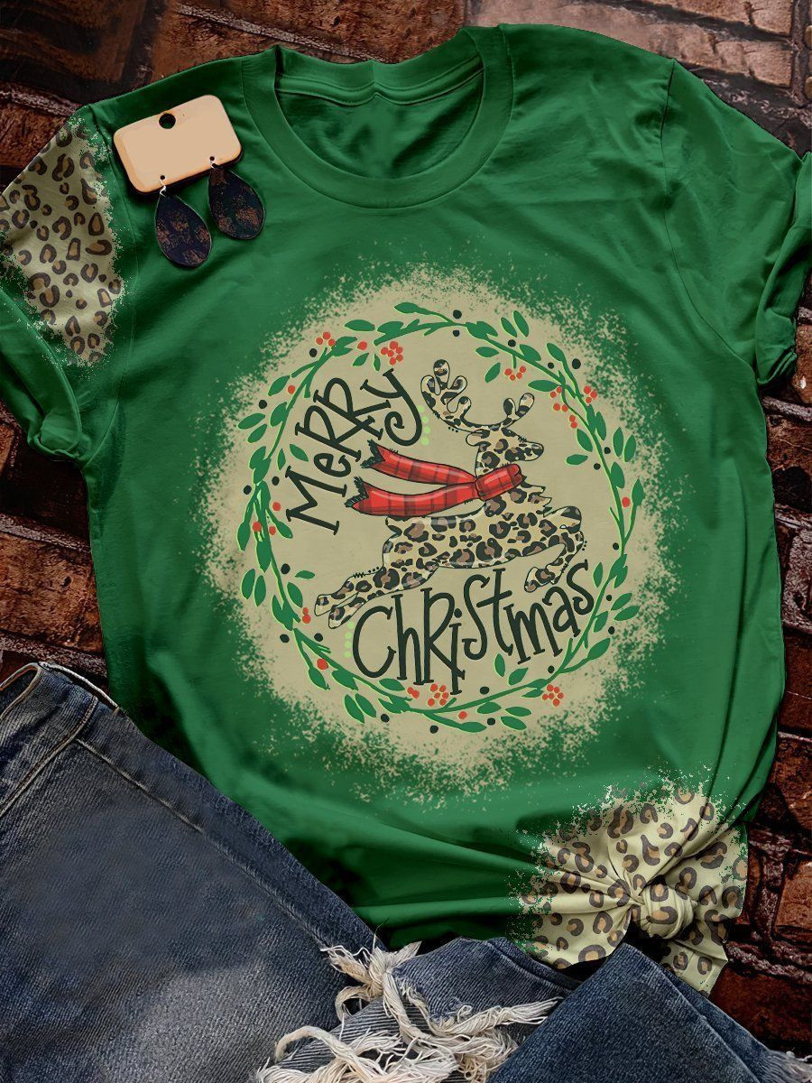 Merry Christmas Print Short Sleeve T-shirt