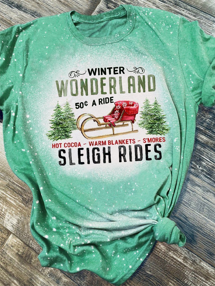 Winter Wonderland Sleigh Rides Print Short Sleeve T-shirt