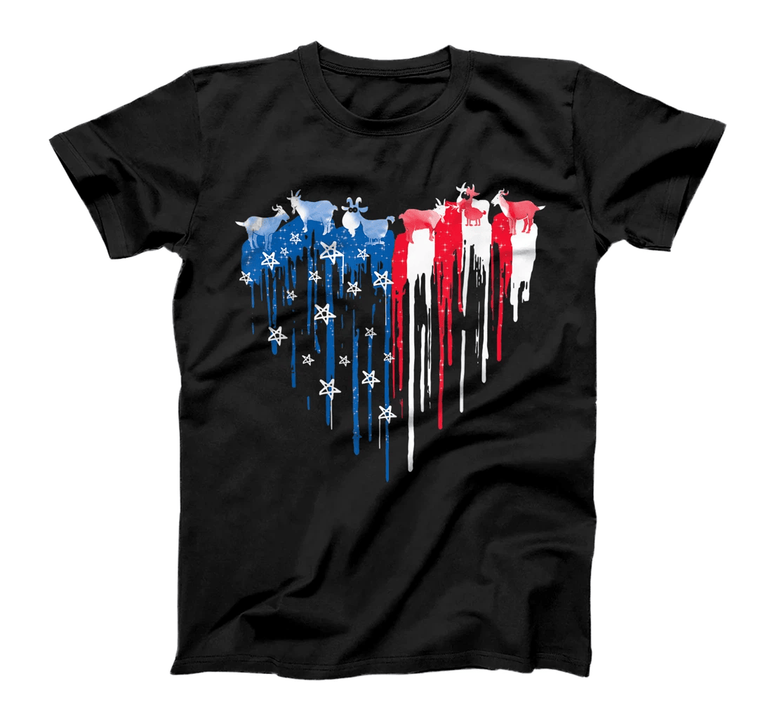 Heart Goat American Flag Funny 4th Of July Independence Day T-Shirt