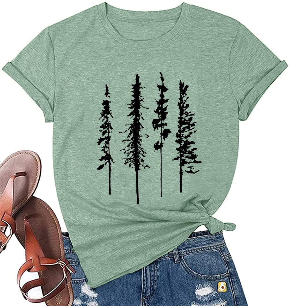 Funny Graphic Women Skinny Pine Tree Shirt Summer Hiking Camping Athletic Tees Nature Casual Comfy Clothes