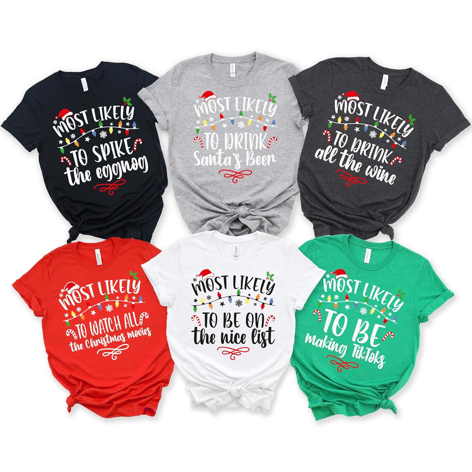 Most Likely To Christmas Shirts For Family 50 Quotes Family Matching Christmas Shirts Funny Christmas T-Shirts Custom Text Personalized Tees for Christmas Party Reunion Couples Vacation