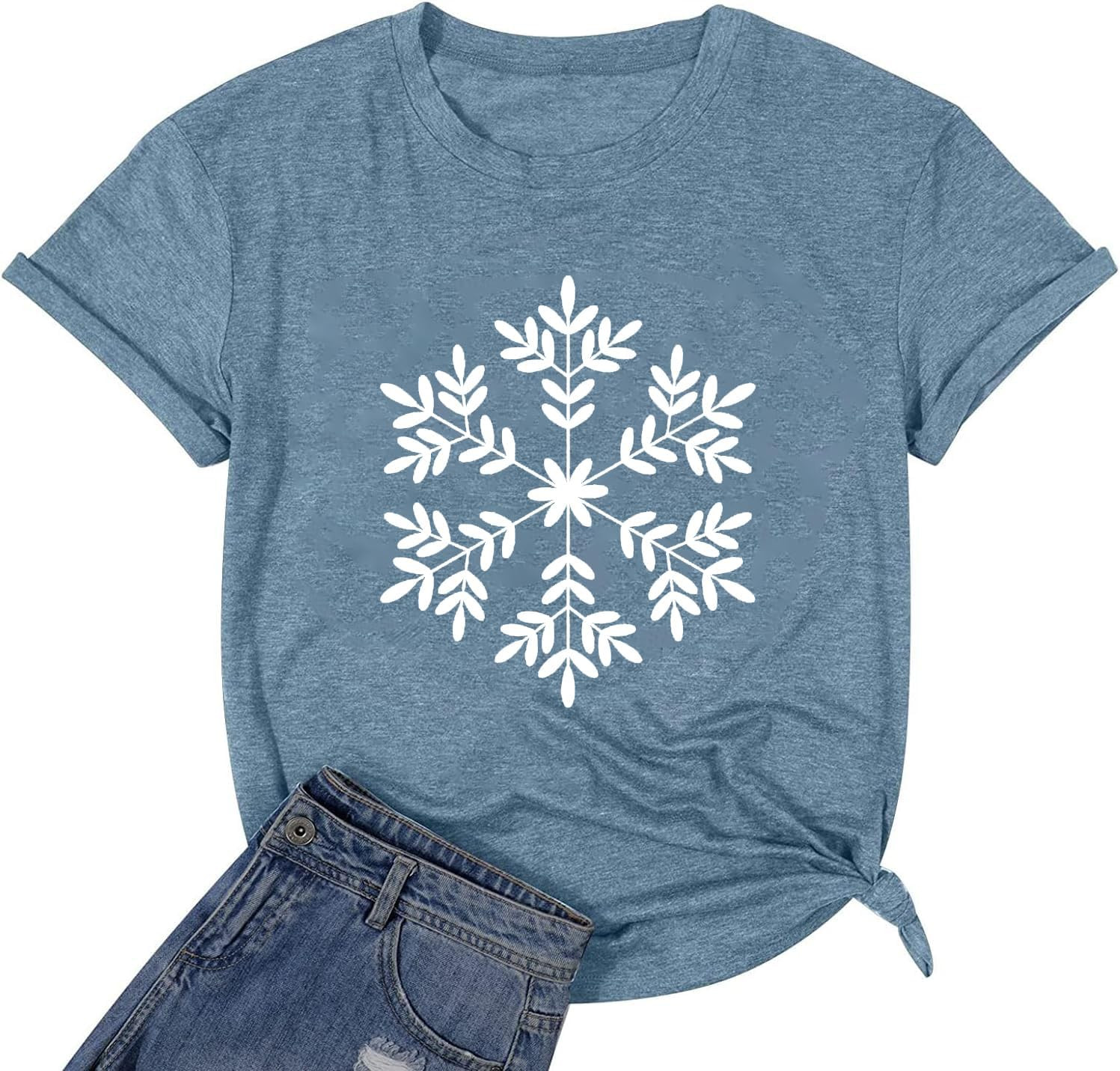 Merry Christmas T Shirts for Women Funny Snowflake Graphic Print Tee Cute Shirts Holiday Tops