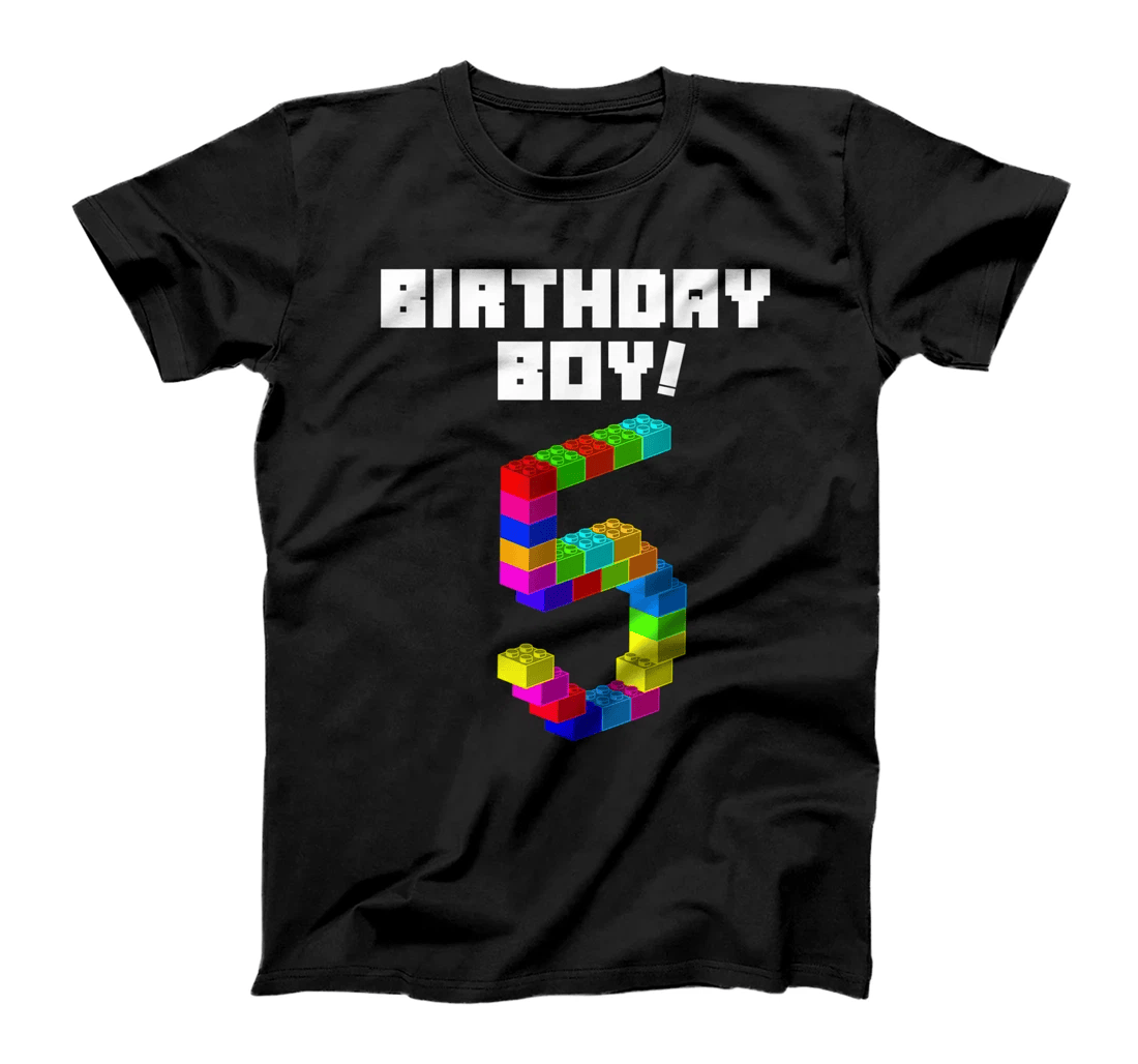 Cute 5th Birthday Gift 5 Years Old Block Building Boys Kids T-Shirt