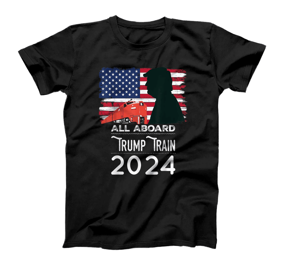 All Aboard Trump Train 2024 Vintage American Flag Apparel T-Shirt