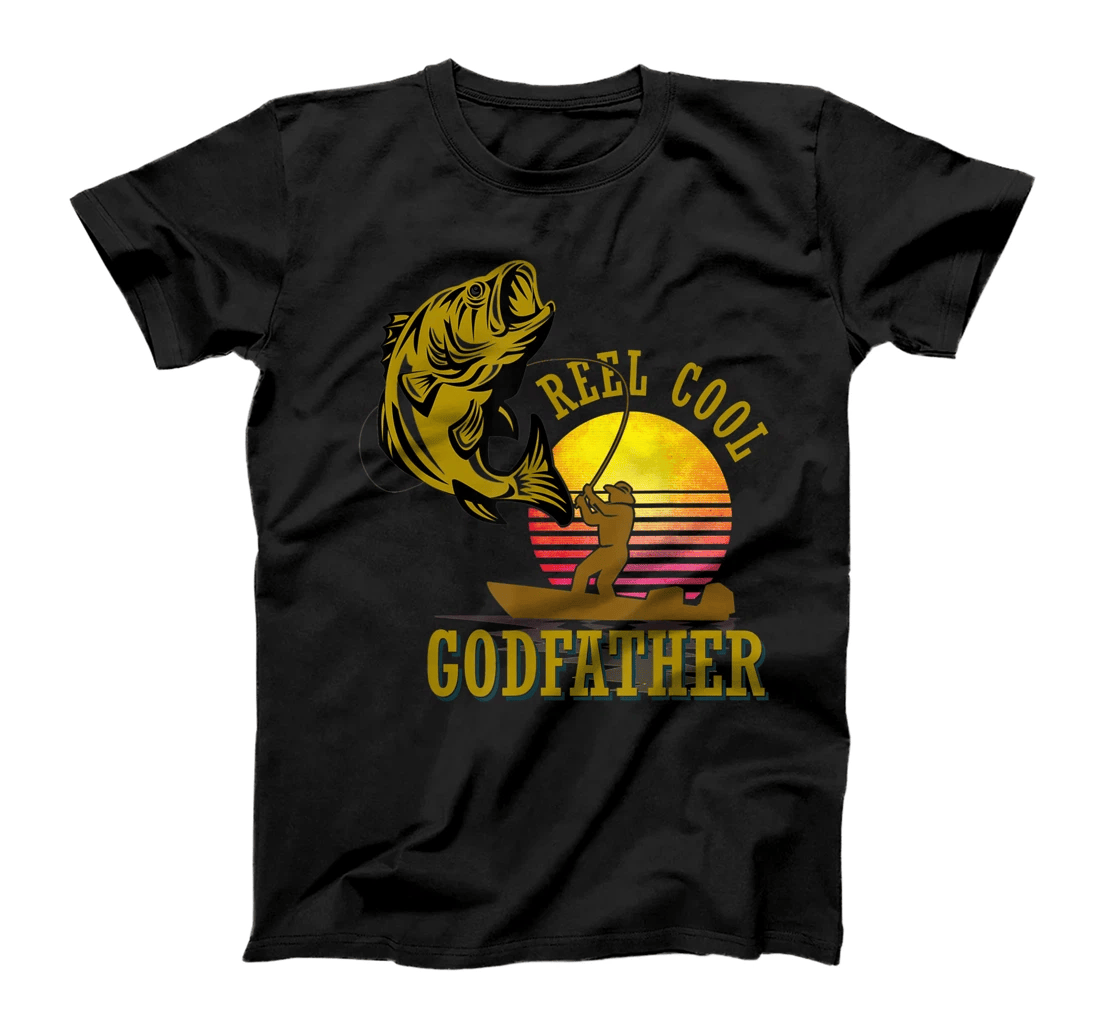 Mens Reel Cool Godfather Fisherman Godfather Father's Day Fishing T-Shirt