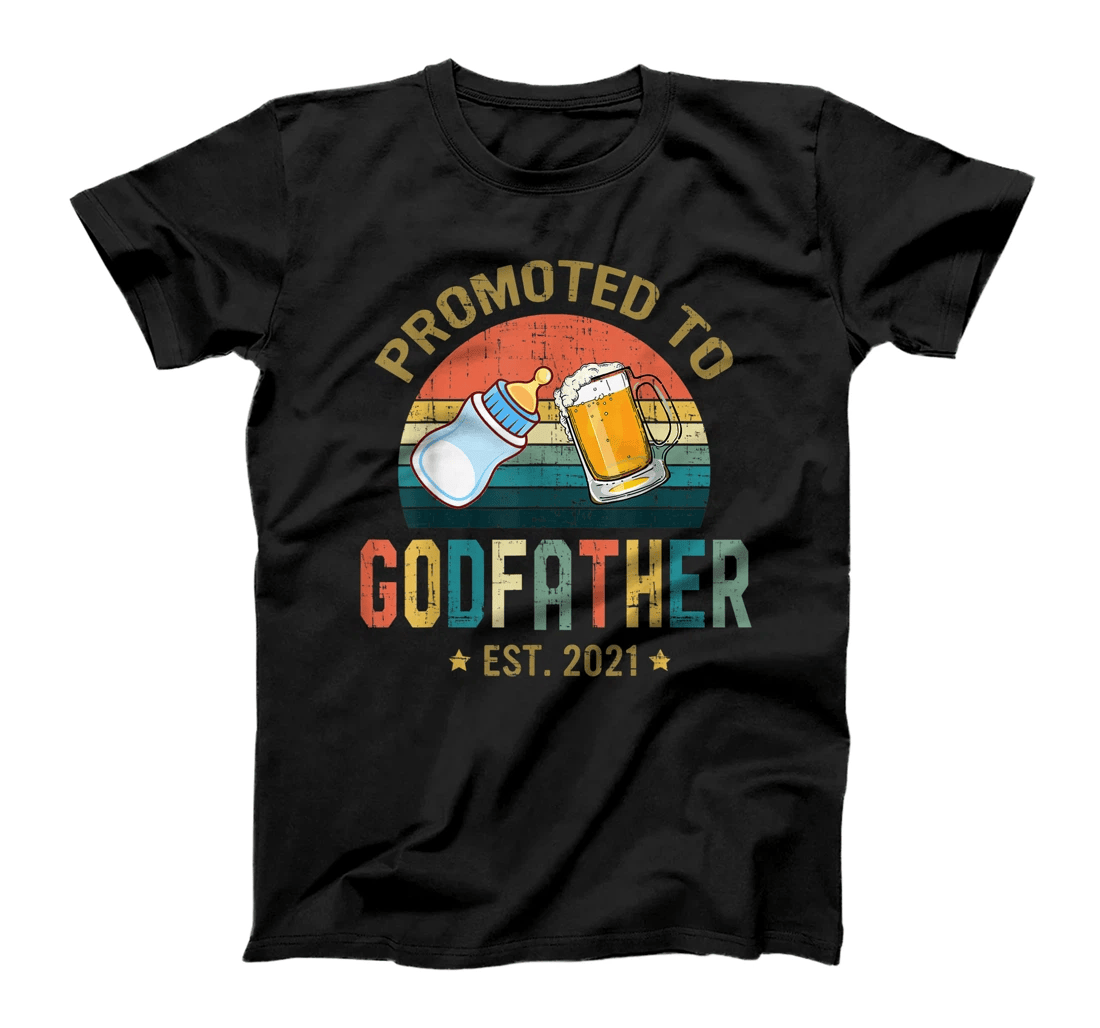 Mens Promoted to Godfather EST 2021 Vintage Fathers Day T-Shirt