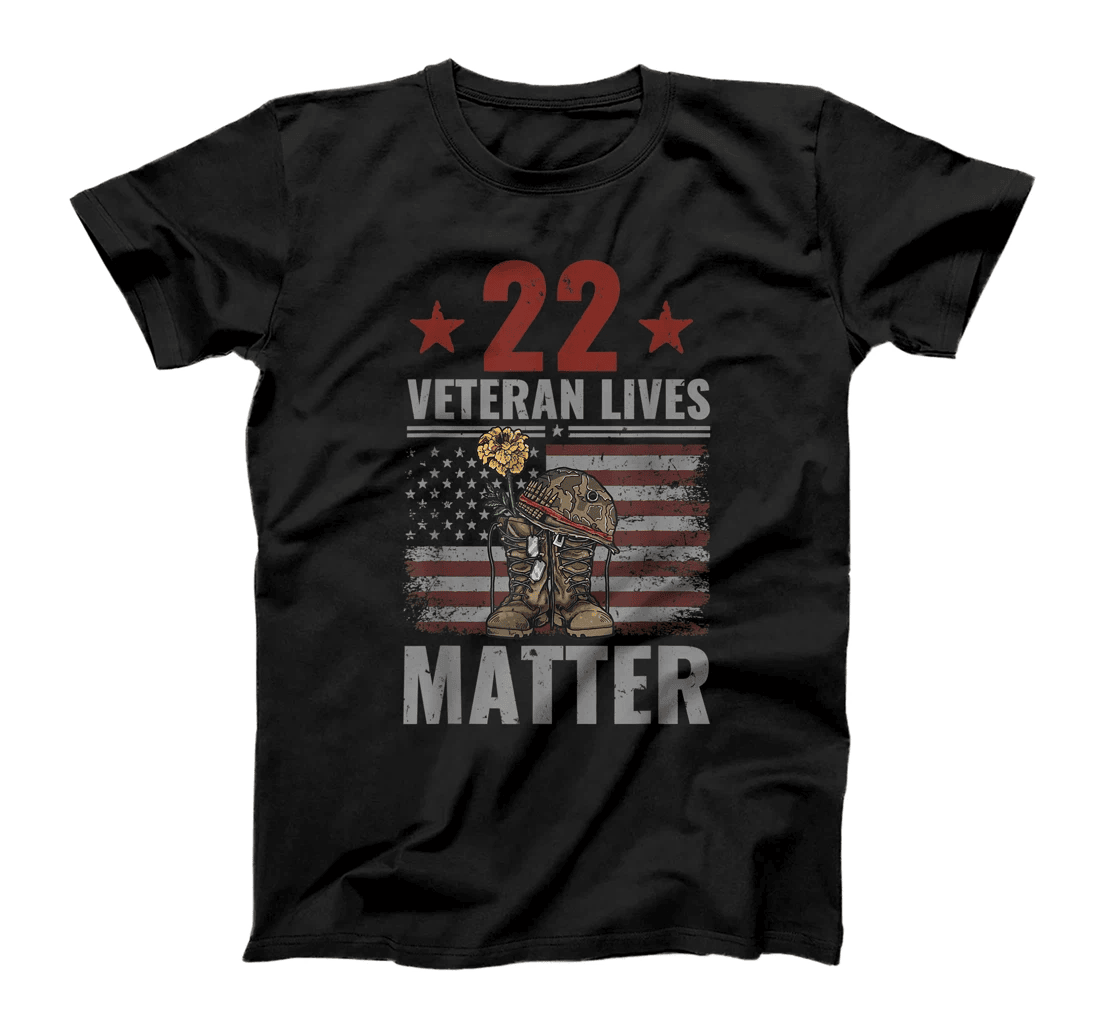 22 Veterans A Day Veterans Lives Matter Veteran Flag T-Shirt