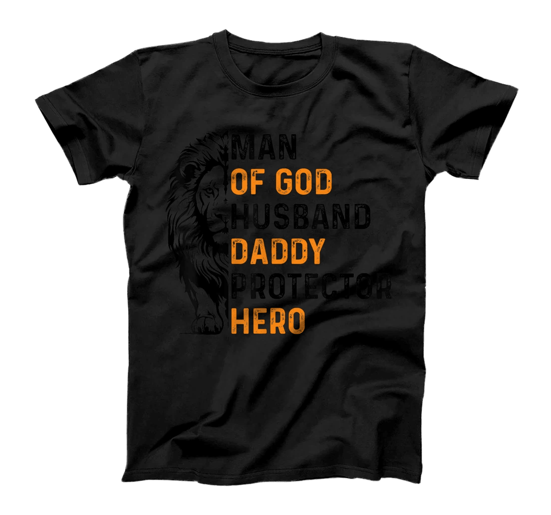 Womens Man Of God Husband Daddy Protector Hero Lion Father's Day T-Shirt