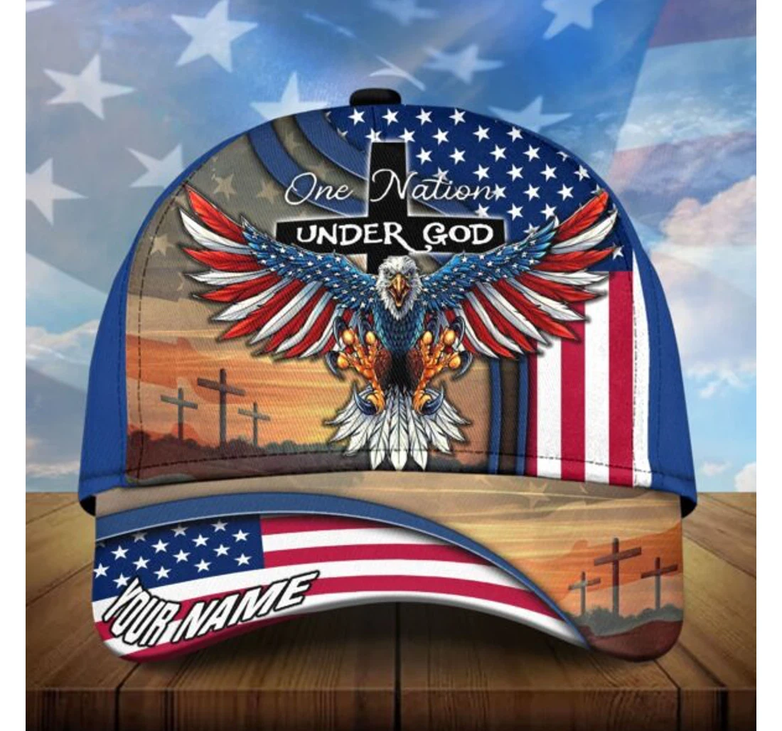 Personalized Customized One Nation Under God Independence Day Eagle American Unisex Snapback, Classic Baseball Cap