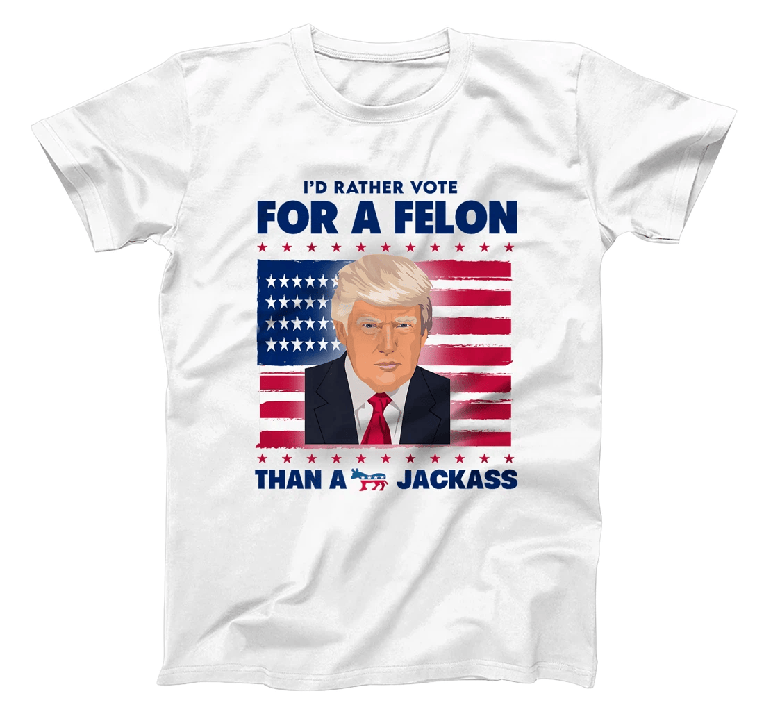 Womens Vote for a Felon Trump Funny Political Statement US Flag Art T-Shirt