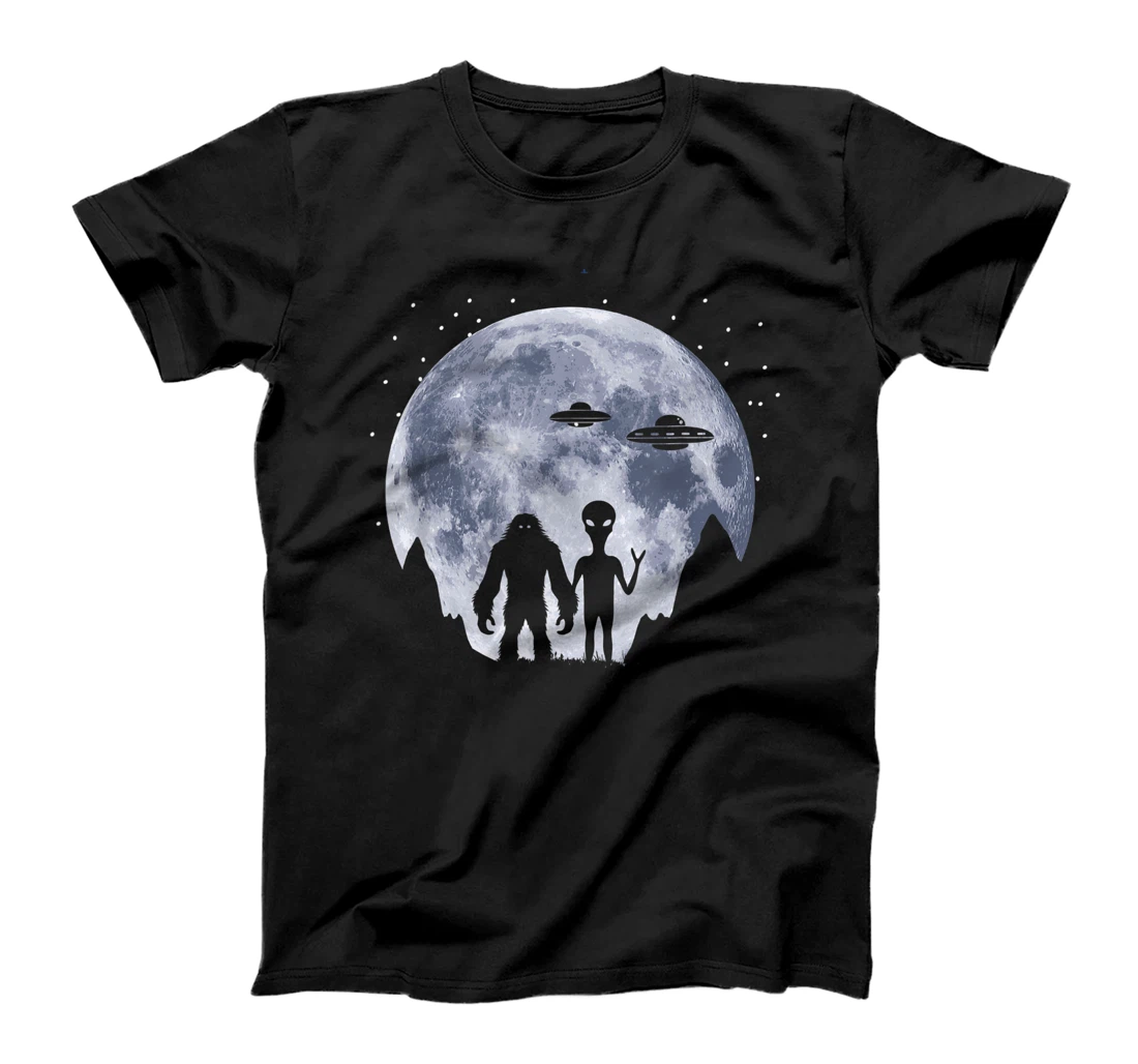 Womens Bigfoot Space Alien Under Moon Giving Peace Sign T-Shirt, Women T-Shirt