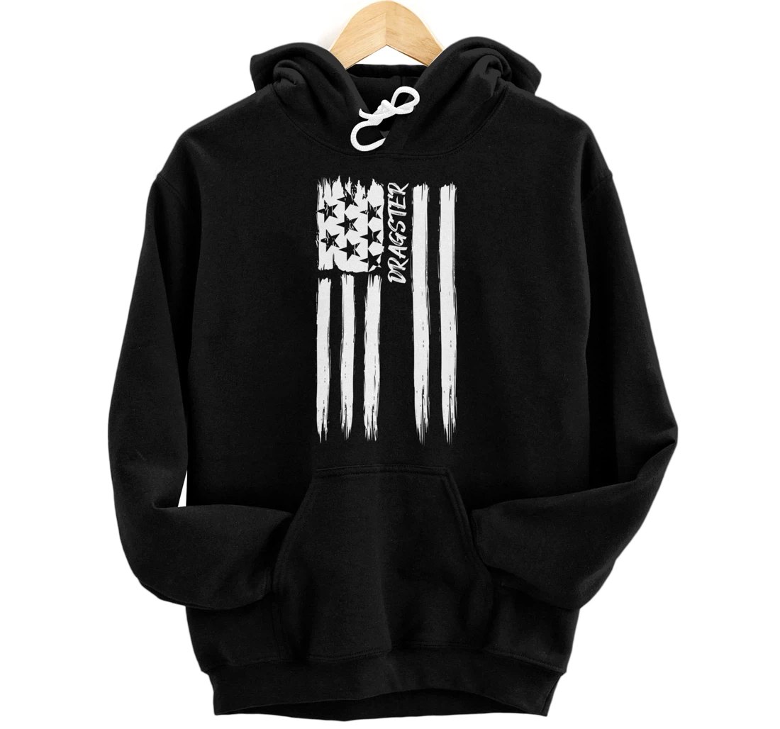 Dragster Flag Racing Patriotic USA American Car Race Lover Pullover Hoodie