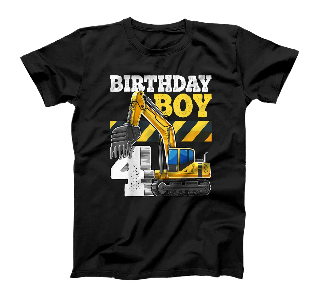 Birthday Boy 4th Birthday Excavator Construction Vehicle T-Shirt