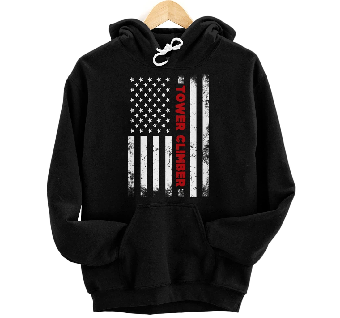 Patriotic Tower Climber American Flag USA Climbing US Flag Pullover Hoodie