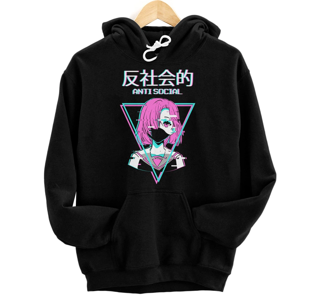 Antisocial Vaporwave Anime Girl Japanese Indie Alt Aesthetic Pullover Hoodie