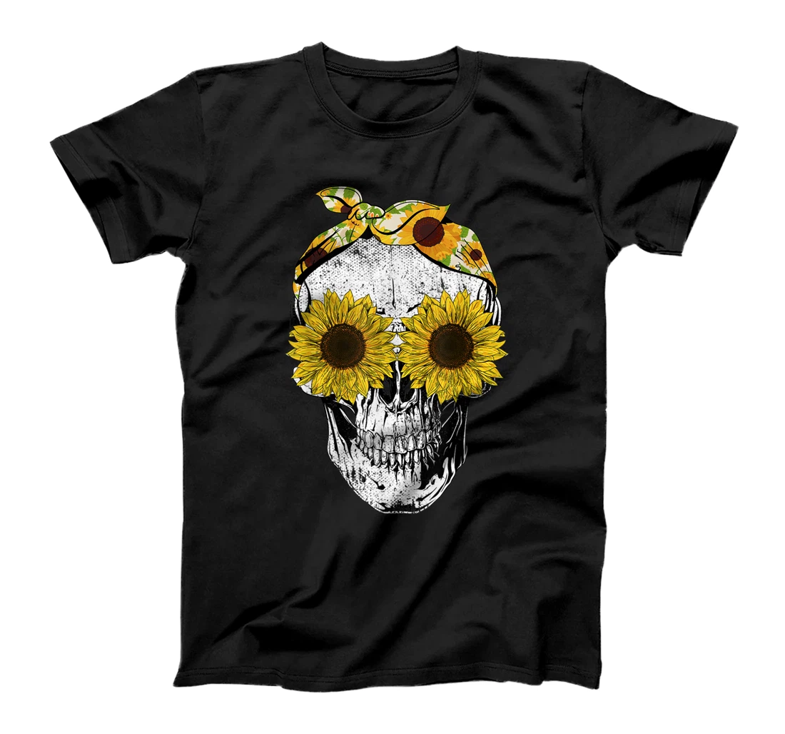 Funny Skull Sunflower Shirt Skeleton Bandana Sunflower Skull T-Shirt