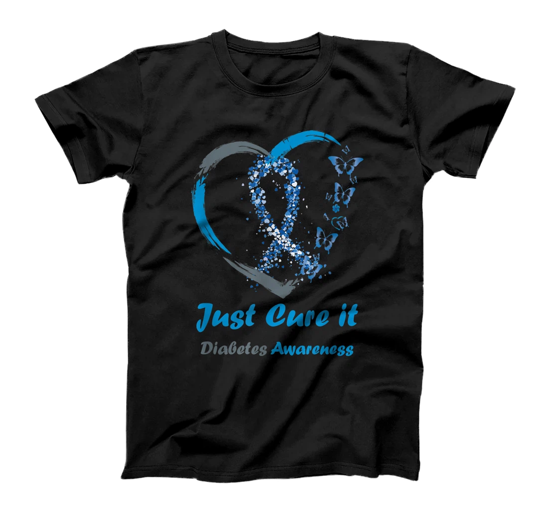 Blue Ribbon Just Cure It Support diabetes Warrior Gift T-Shirt