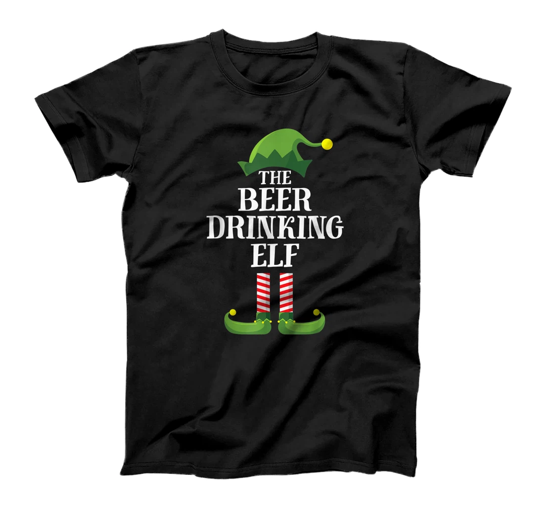 Beer Drinking Elf Matching Family Group Christmas Party PJ T-Shirt