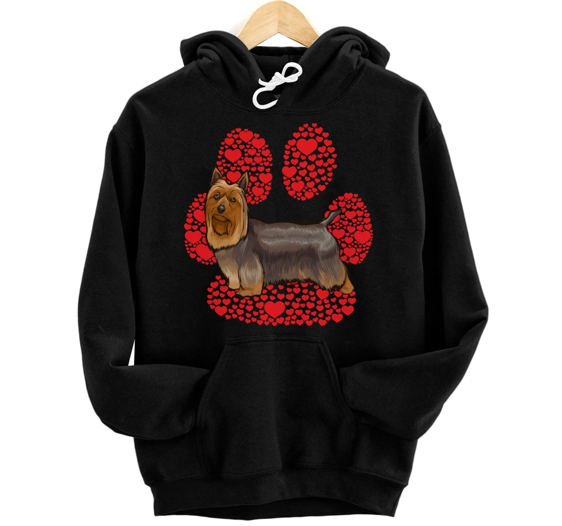 Silky Terrier Valentines Day Dog Love Paw Pullover Hoodie