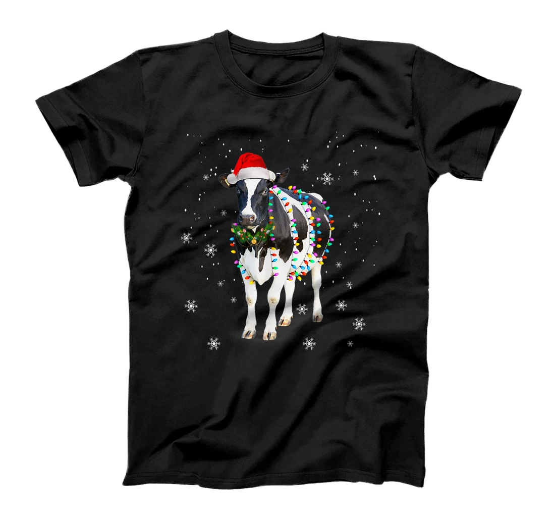 Christmas Heifer Santa Hat Christmas Lights Cow Lovers T-Shirt