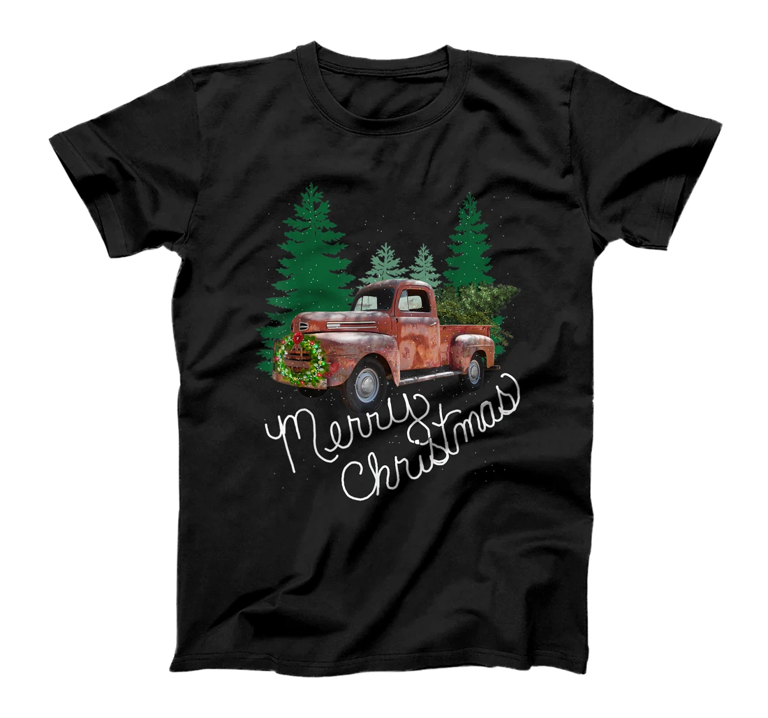 Xmas Gift Red Truck Tree Snow Traditional Merry Christmas T-Shirt