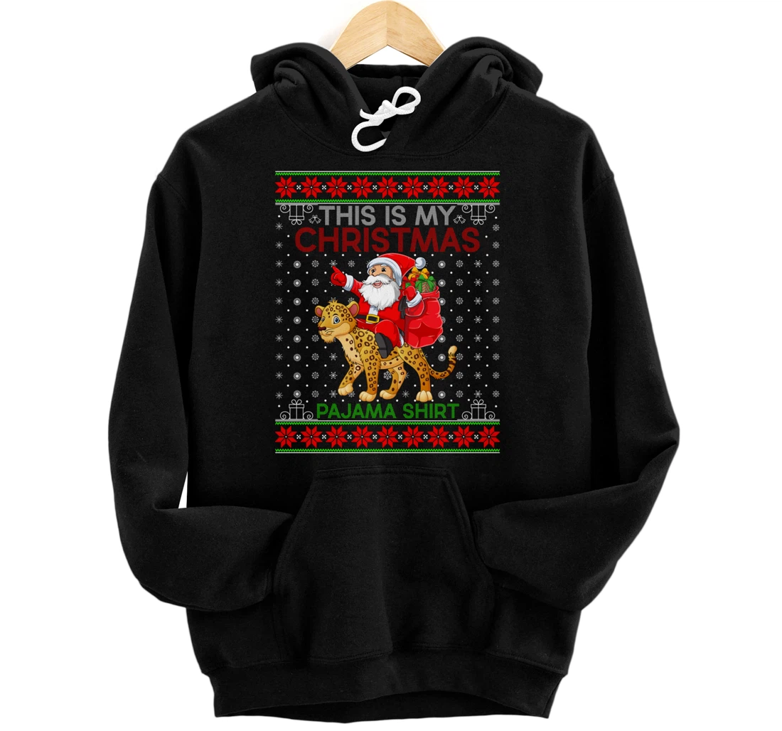 Personalized Ugly Xmas Sweater Style Santa Riding Leopard Christmas Pullover Hoodie