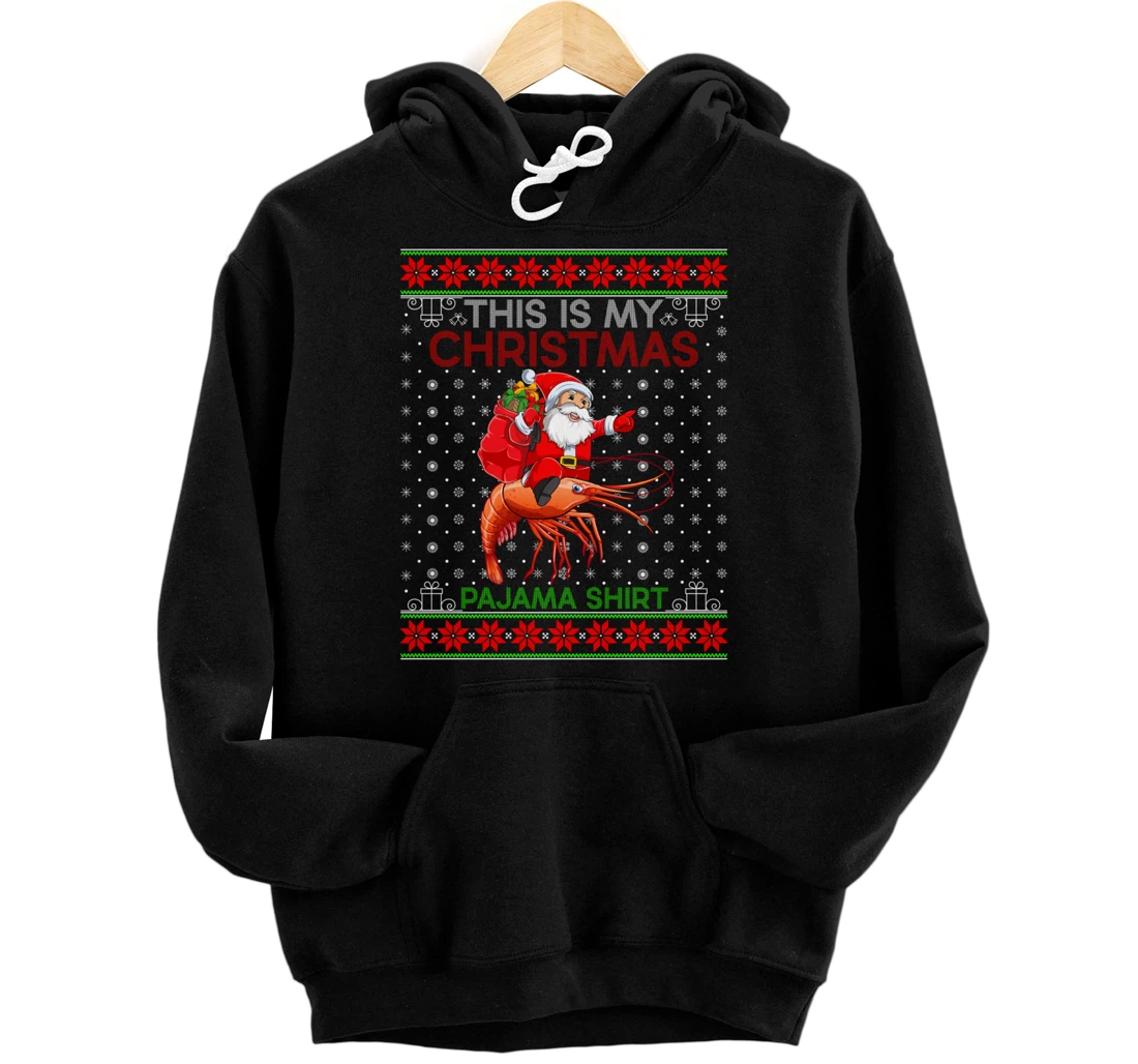 Personalized Ugly Xmas Sweater Style Santa Riding Prawn Christmas Pullover Hoodie