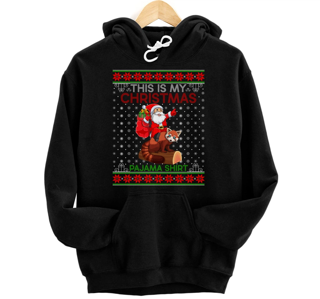 Personalized Ugly Xmas Sweater Style Santa Riding Red Panda Christmas Pullover Hoodie