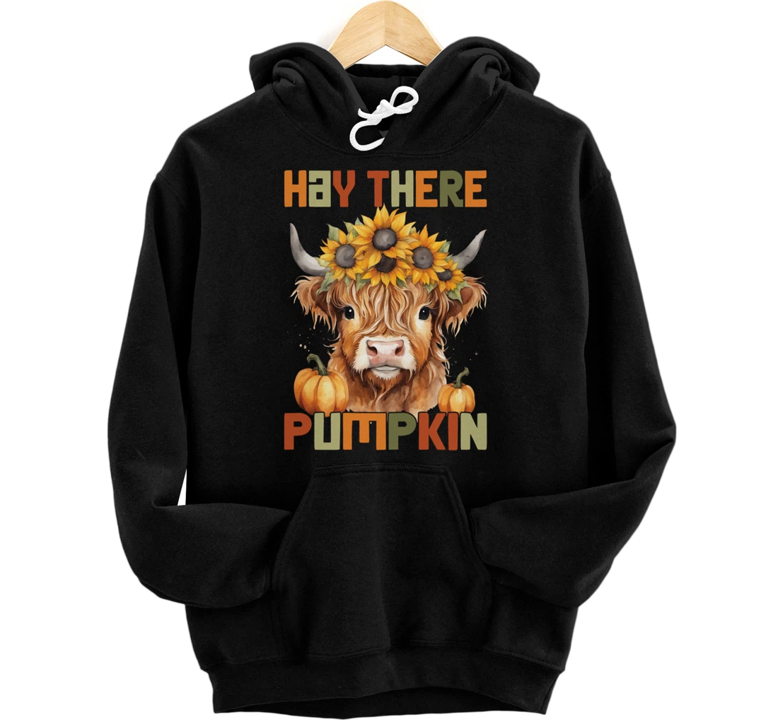 Personalized Hay There Pumkin Highland Cow Fall Autumn Thanksgiving Pullover Hoodie