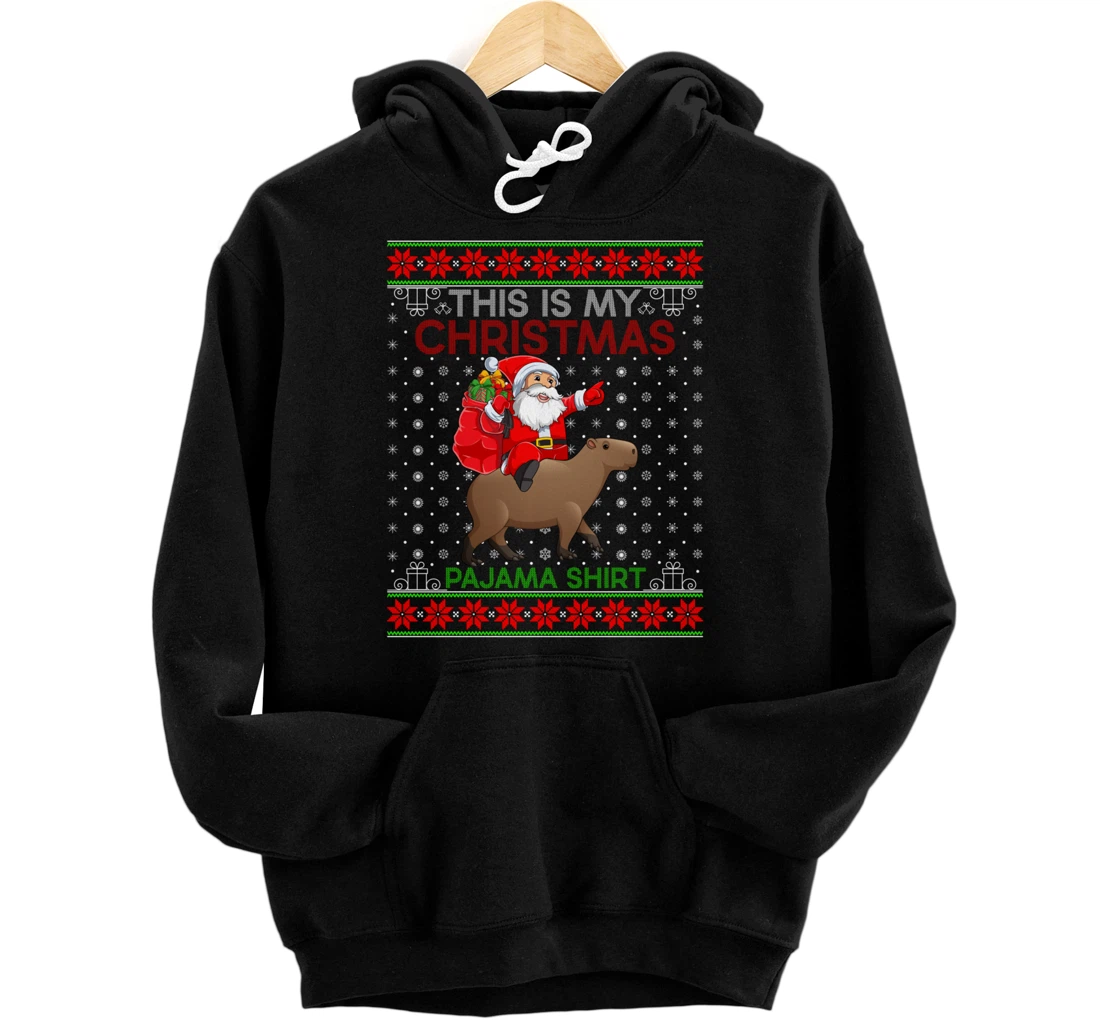 Personalized Ugly Xmas Sweater Style Santa Riding Capybara Christmas Pullover Hoodie