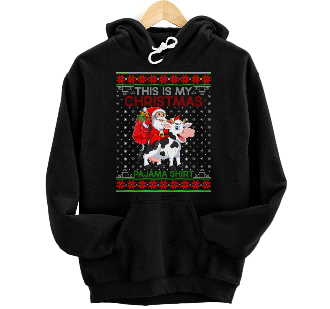 Personalized Ugly Xmas Sweater Style Santa Riding Cattle Christmas Pullover Hoodie