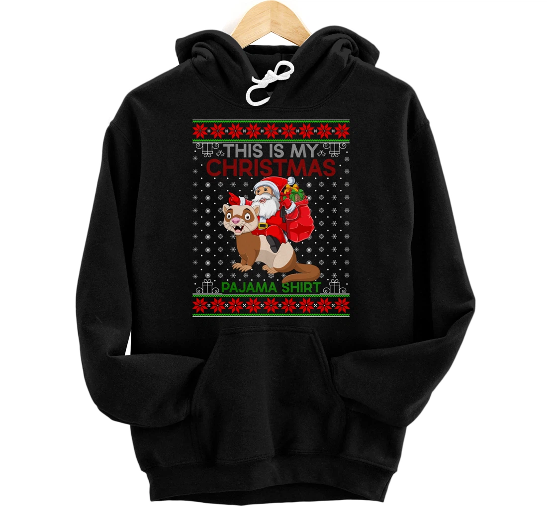 Personalized Ugly Xmas Sweater Style Santa Riding Ferret Christmas Pullover Hoodie