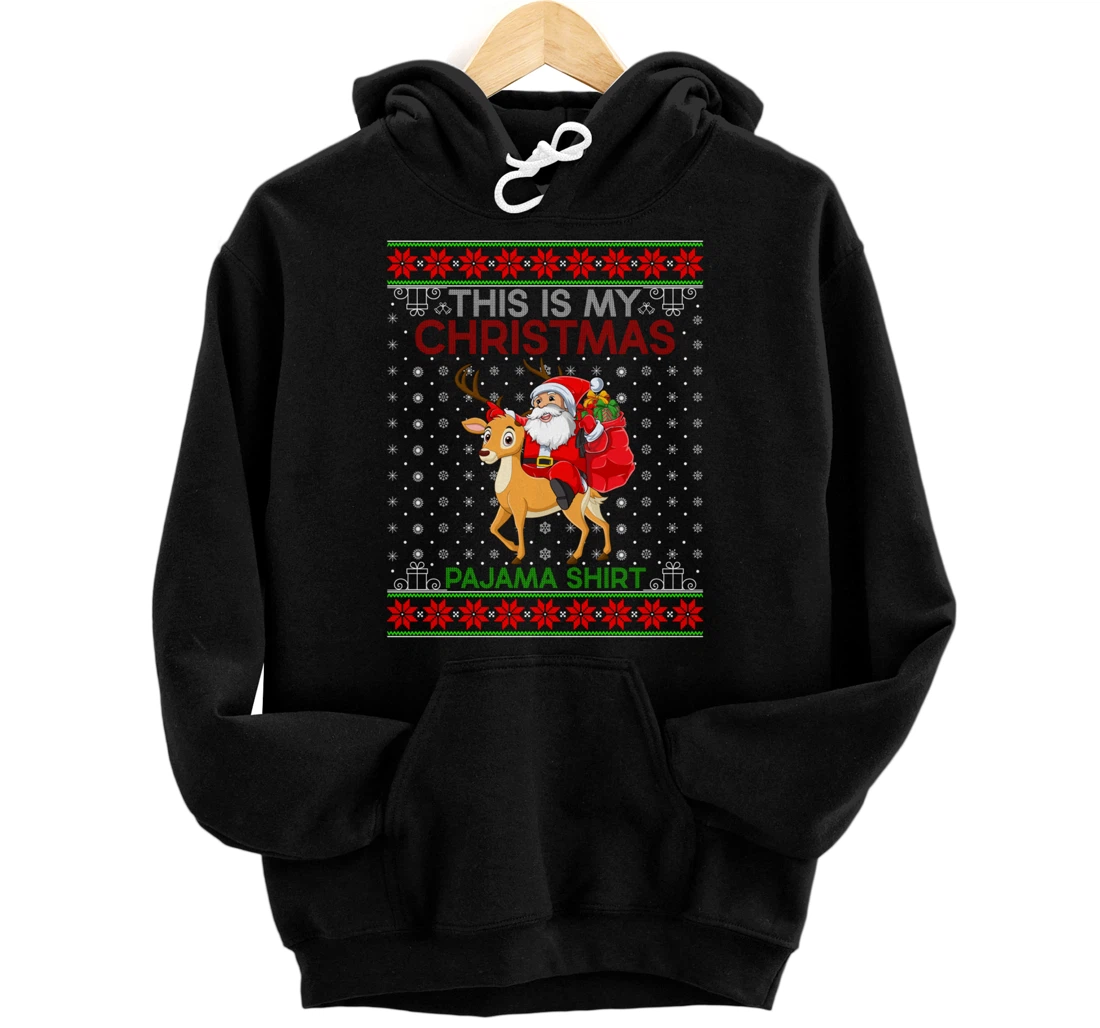 Personalized Ugly Reindeer Xmas Sweater Style Santa Riding Deer Christmas Pullover Hoodie