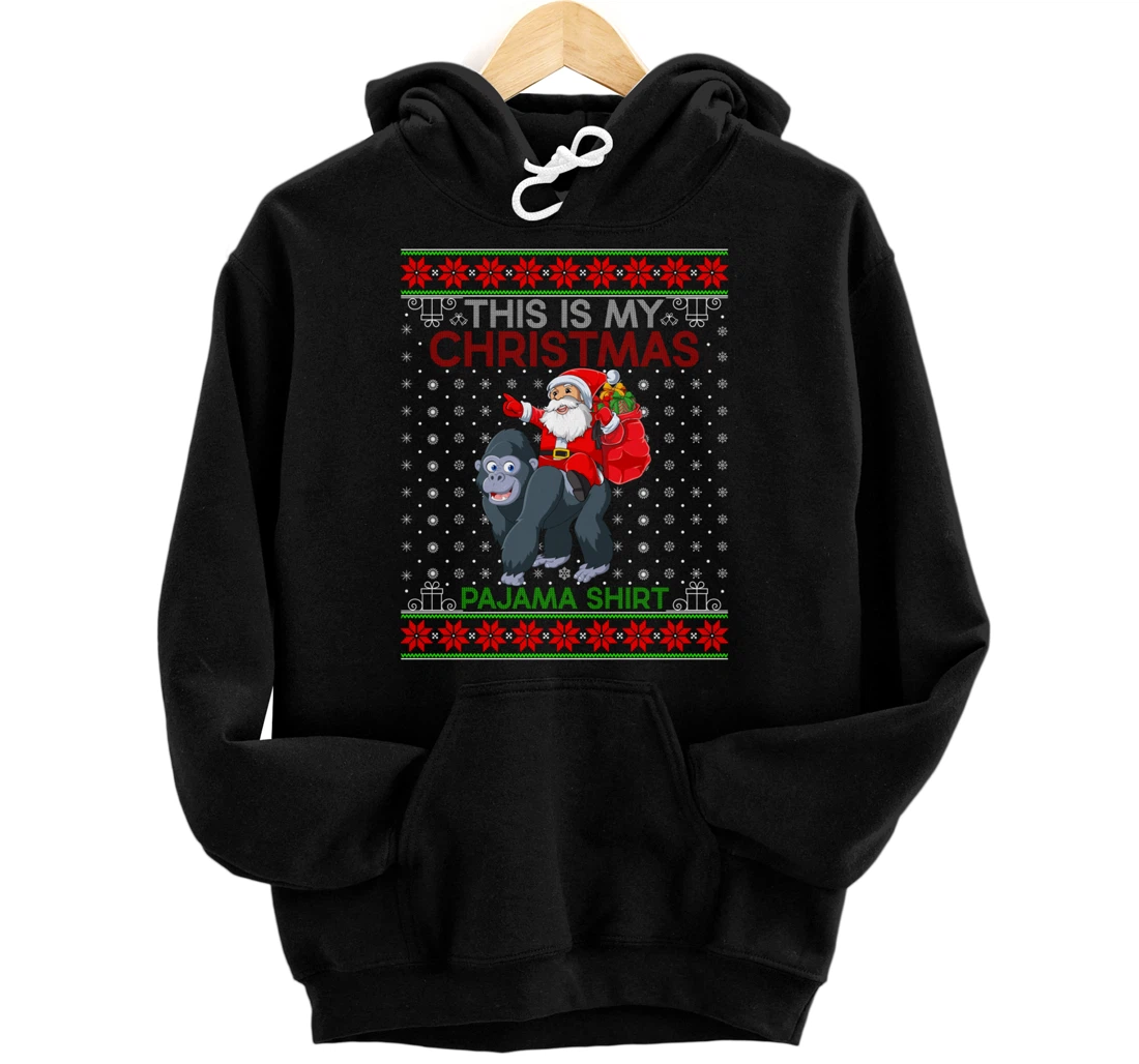 Personalized Ugly Xmas Sweater Style Santa Riding Gorilla Christmas Pullover Hoodie