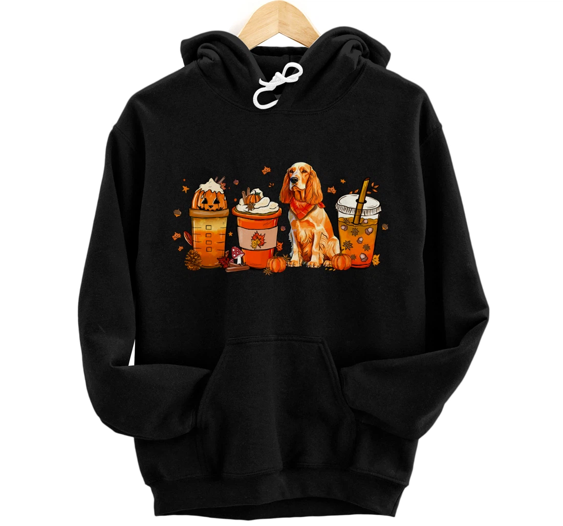 Personalized Cocker Spaniel Coffee Pumpkin Thanksgiving Fall Autumn Vibes Pullover Hoodie