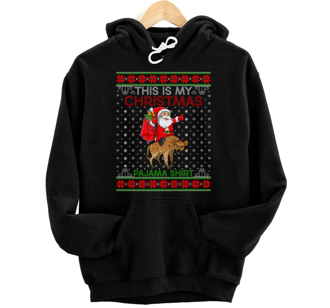 Personalized Ugly Xmas Sweater Style Santa Riding Hyena Christmas Pullover Hoodie